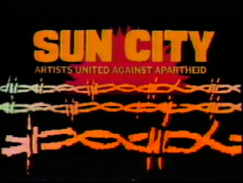 Sun City Artists United Against Apartheid red and gold logo 