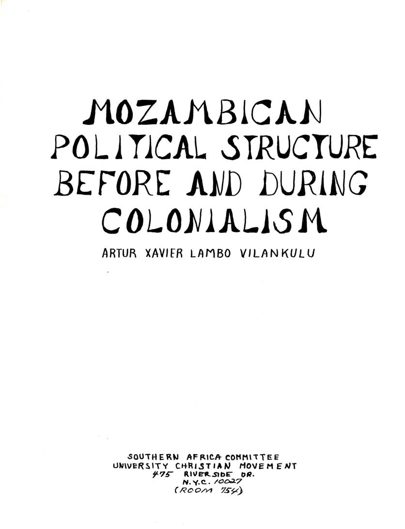 Page 1 of the Pamphlet, Mozambican Political Structure Before and During Colonialism